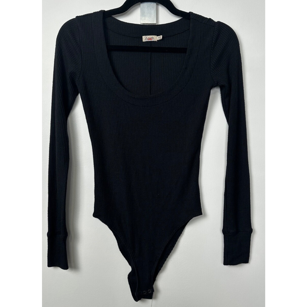 FAHERTY Size XS Legend Rib Monroe Bodysuit In Black Long Sleeve Ribbed Soft A57